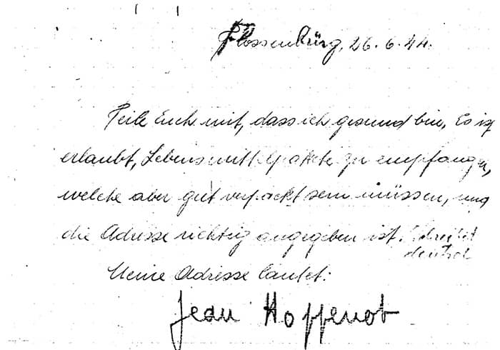 Unique lettre reçue de Flossenburg, le 26 Juin 1944